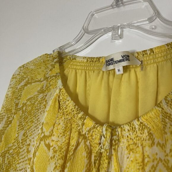 DIANVE VON FURSTENBERG DVF yellow python chiffon silk flowy blouse top XL - Picture 4 of 5